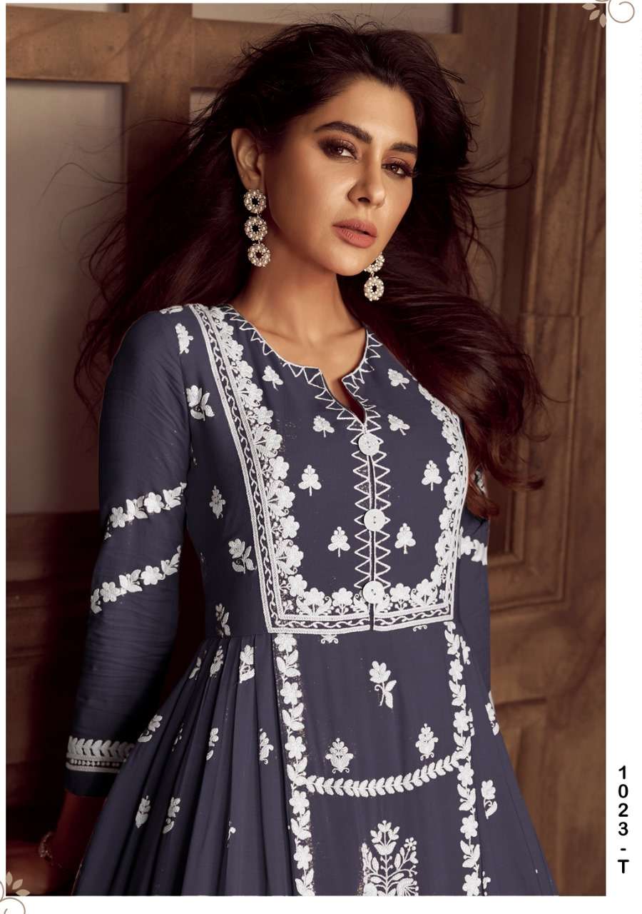 LAKHNAVI VOL 4 DARK LIST HEAVY RAYON LAKHNAWI WORK KURTI WITH PLAZZO AND DUPATTA BY S3FOREVER BRAND 1023 T C